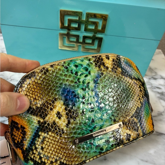 NWT Brahmin Mineral Blue Chevelle Snake Embossed Tina Cosmetic Case - Picture 2 of 8